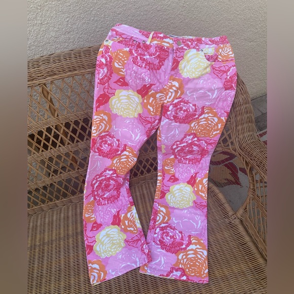 EUC Lilly Pulitzer Serene Jean Fair Pink Winners Circle-tropical floral print - Picture 1 of 6